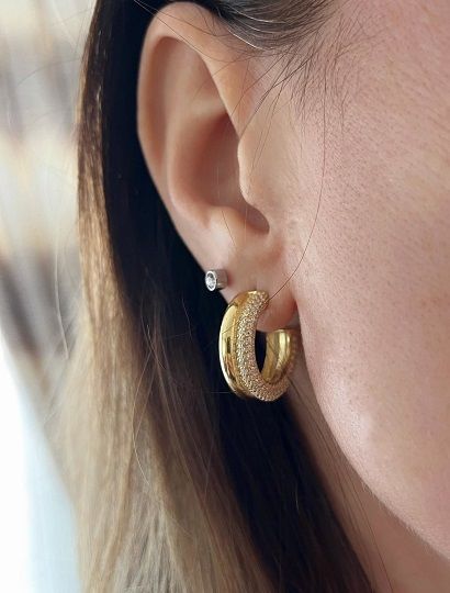 Tamtur Taşlı Gold Küpe