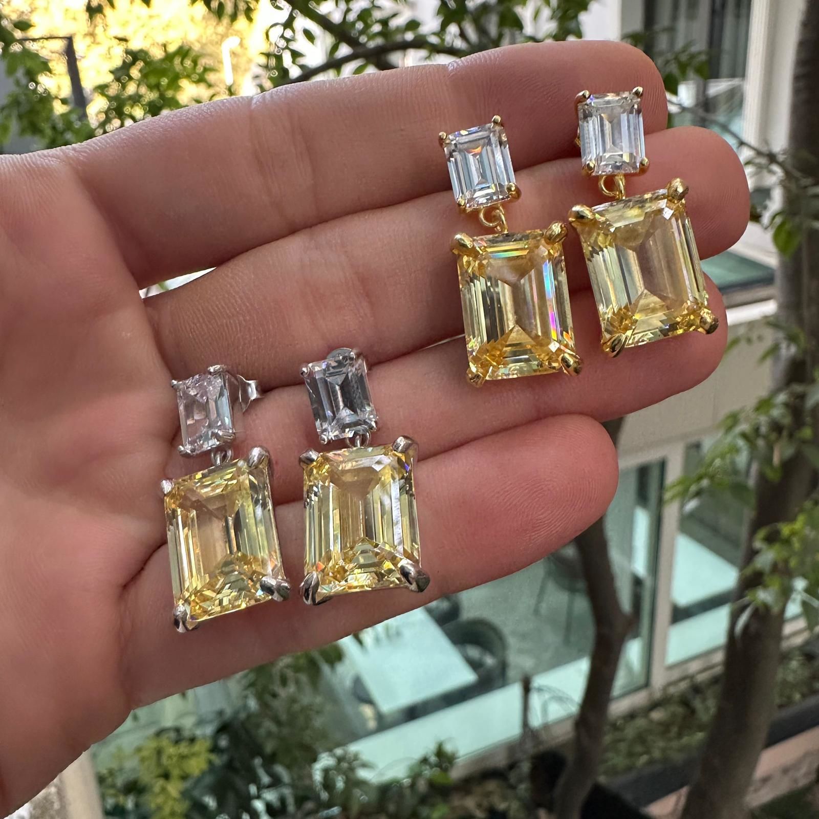 Diamond Seri İthal Sarı Kuvars Küpe