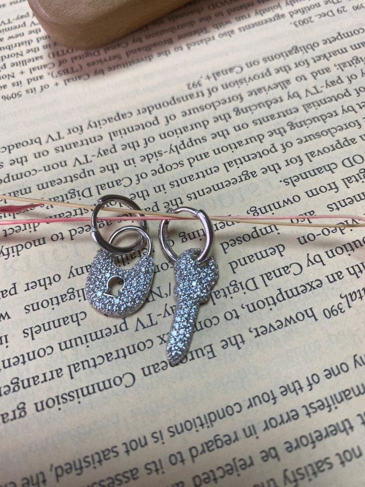 Anahtar Kilit  Taşlı Küpe