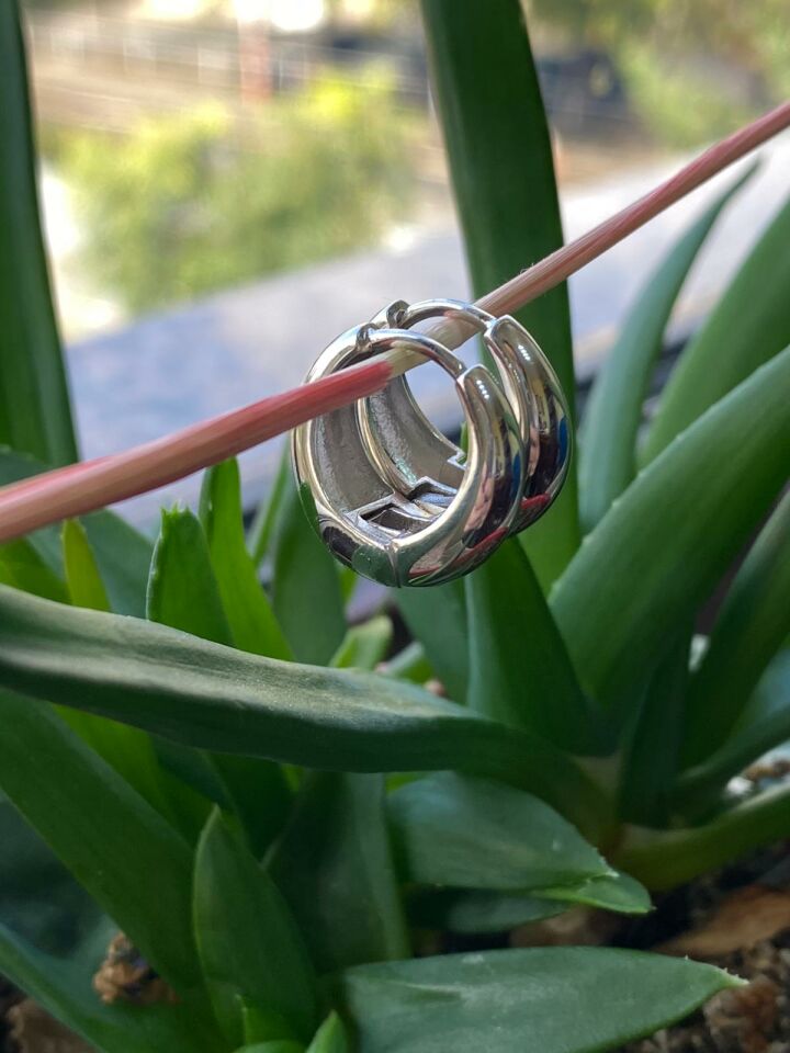 Rose Bombeli Halka Küpe Gümüş