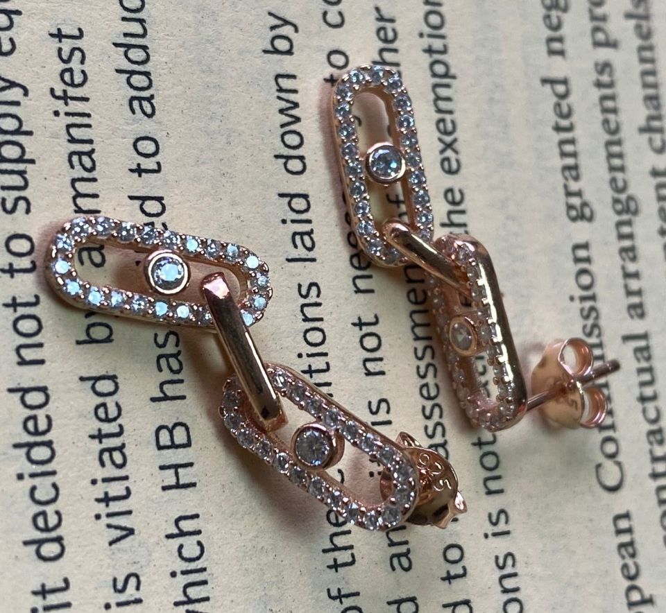 Rose Zirkon Taşıl Zincir Küpe