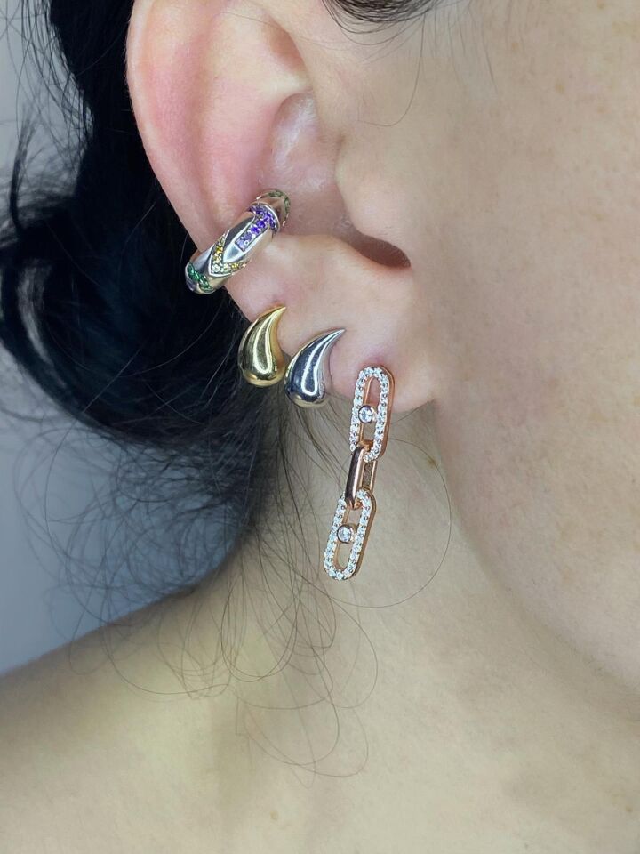 Rose Zirkon Taşıl Zincir Küpe