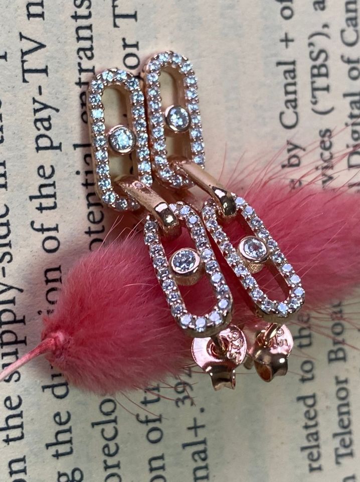 Rose Zirkon Taşıl Zincir Küpe