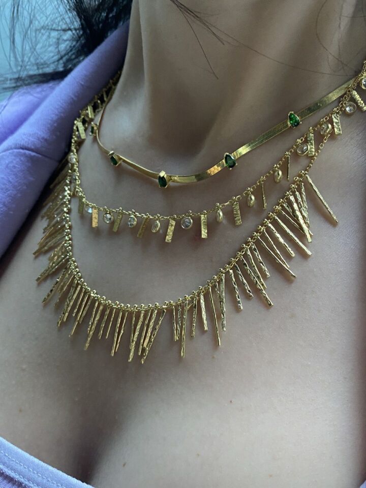 Saçaklı Altın Kaplama Gümüş Kolye