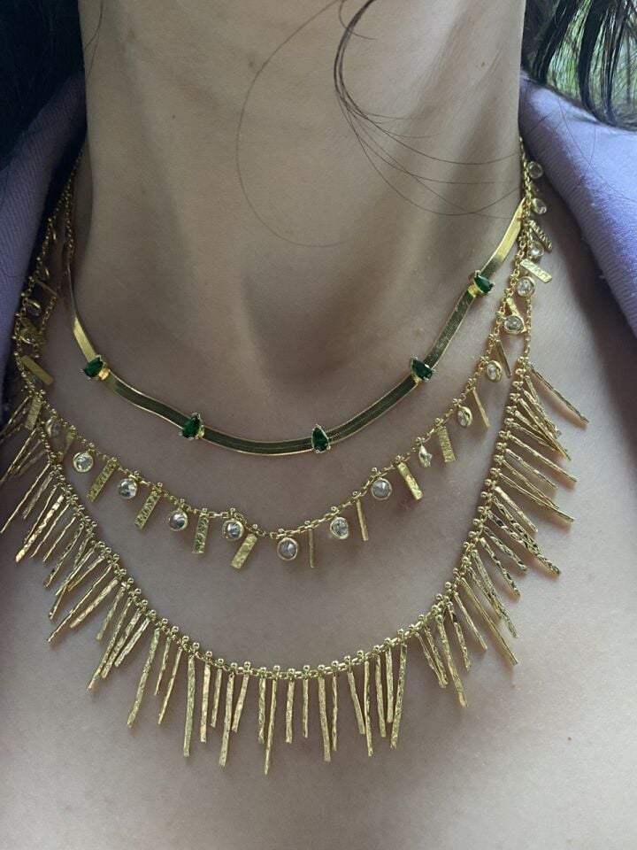 Saçaklı Altın Kaplama Gümüş Kolye