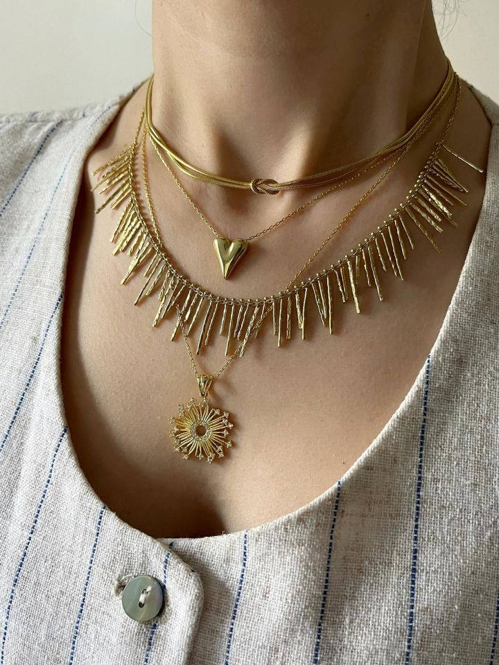 Saçaklı Altın Kaplama Gümüş Kolye