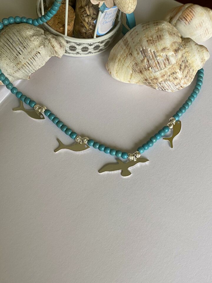 Balık ve Martı Firuze Taşlı Kolye
