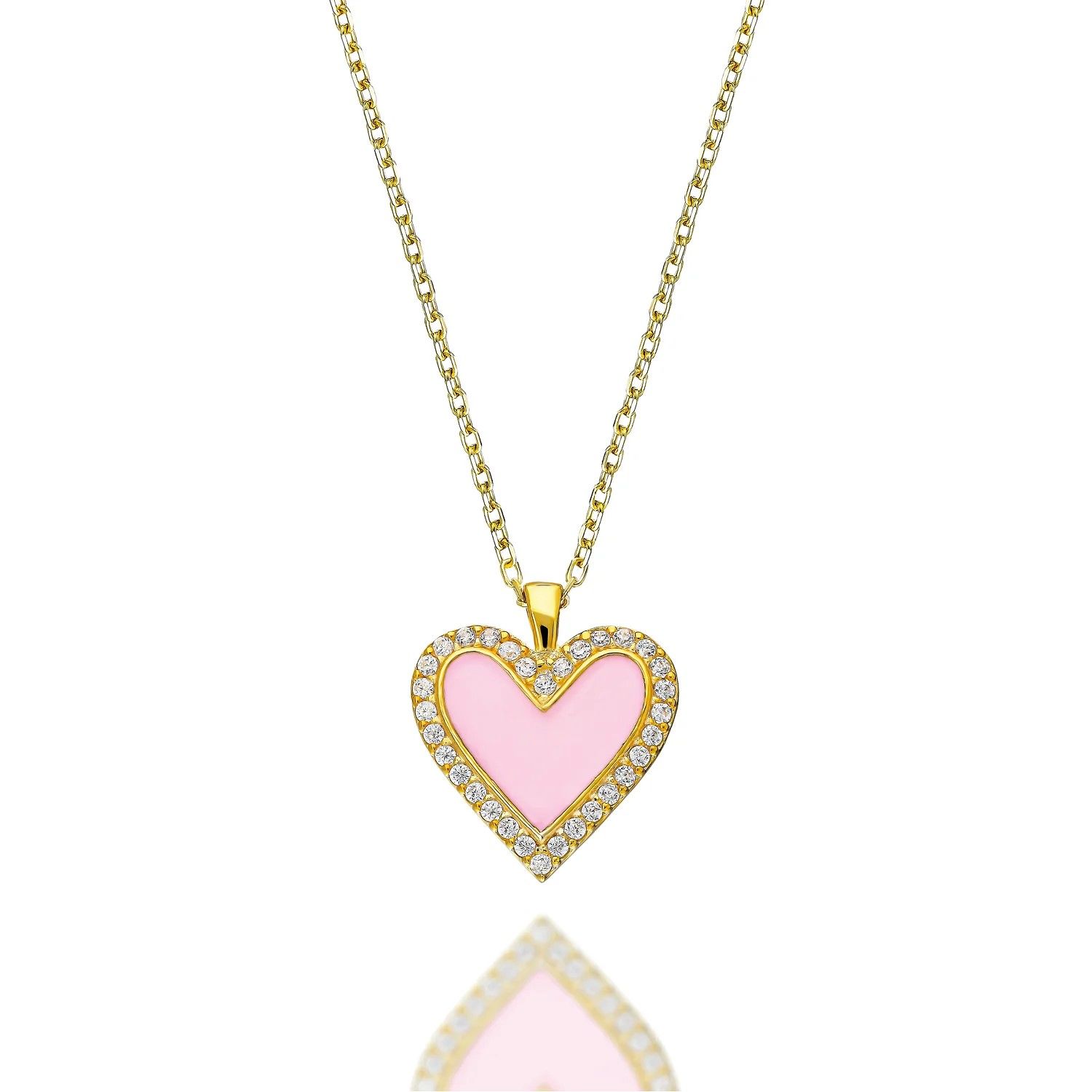 Pembe Emaye Kalp Kolye