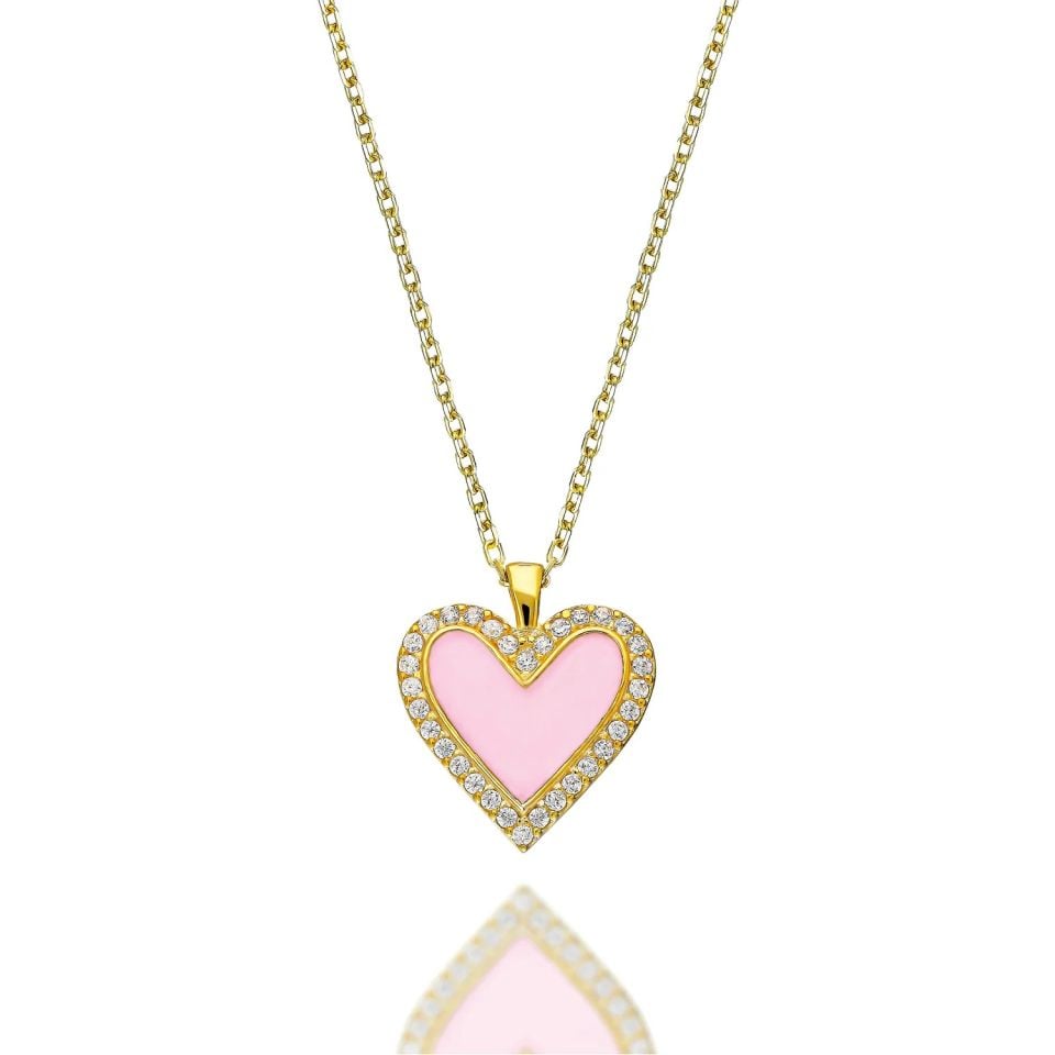 Pembe Emaye Kalp Kolye