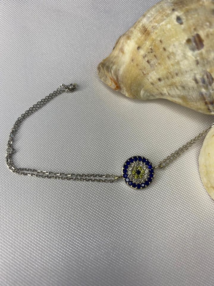 Nazar Boncuklu Zirkon Taşlı Bileklik