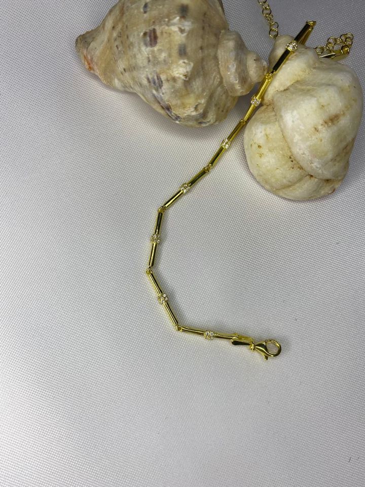 Gümüş Altın Kaplama Zirkon Taşlı Bileklik