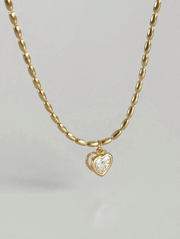 Mİnimal Arpa Zincir Kalp Kolye