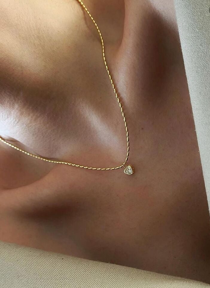 Mİnimal Arpa Zincir Kalp Kolye