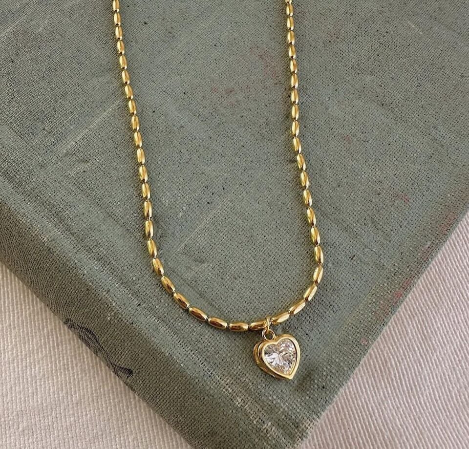 Mİnimal Arpa Zincir Kalp Kolye