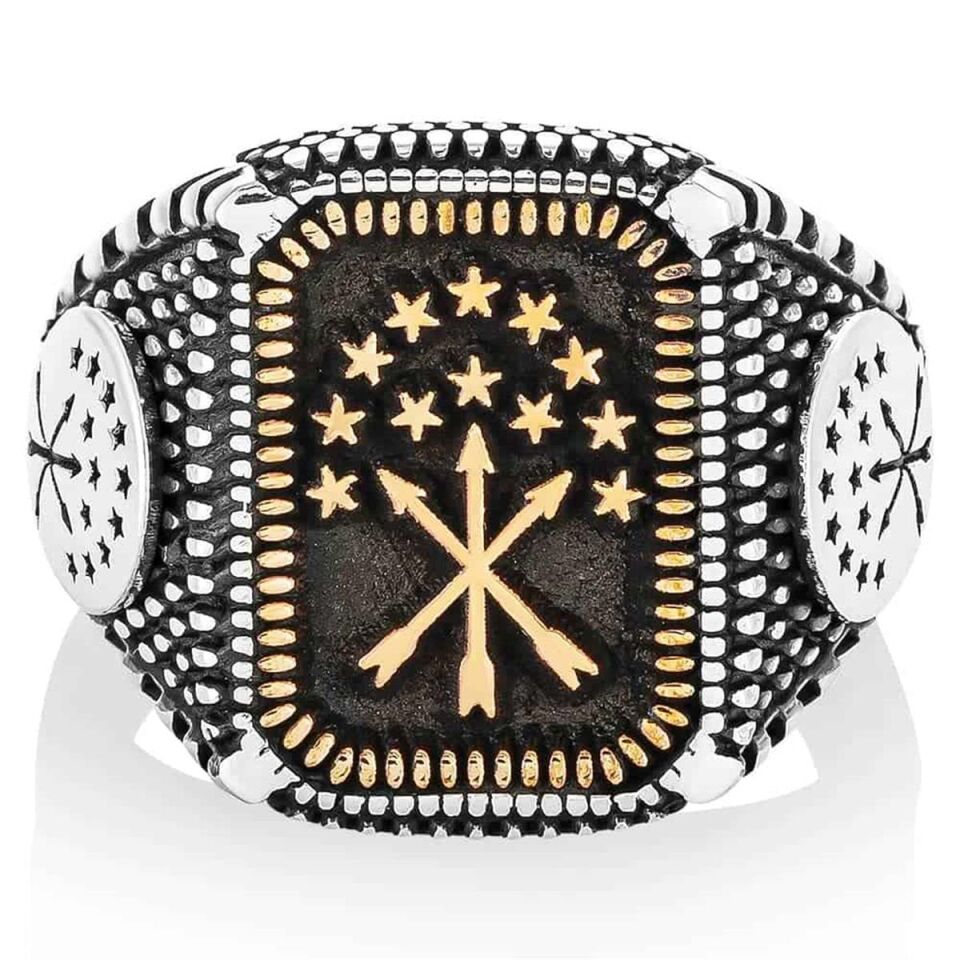 Çerkes Bayrağı Gold Motifli Yüzük