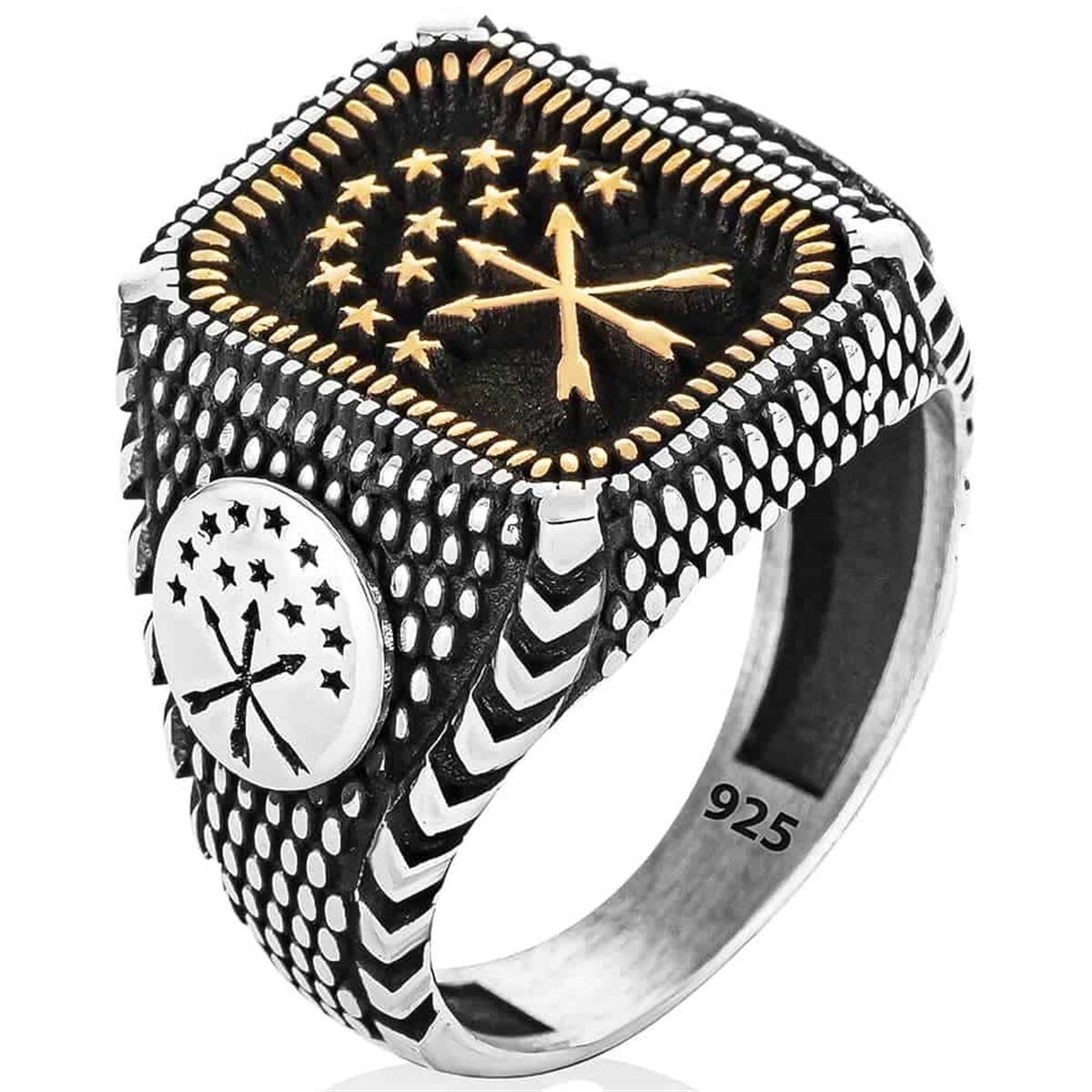 Çerkes Bayrağı Gold Motifli Yüzük