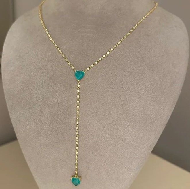 Paraiba Taşlı Kalpli Y Kolye