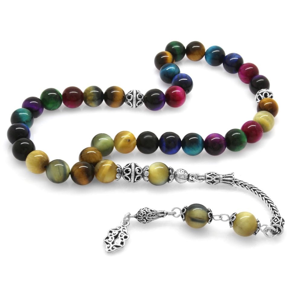 925 Ayar Gümüş Püsküllü Küre Kesim Gri Kaplangözü Doğaltaş Tesbih