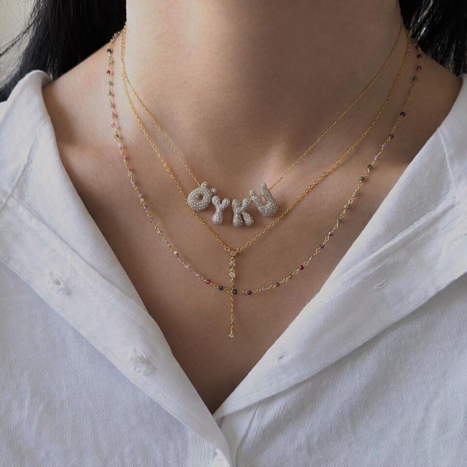 Bombe Taşlı Harf Kolye