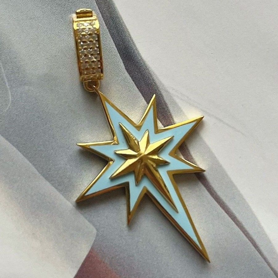Turkuaz Mineli Gold Kutup Yıldızı Kolye Ucu