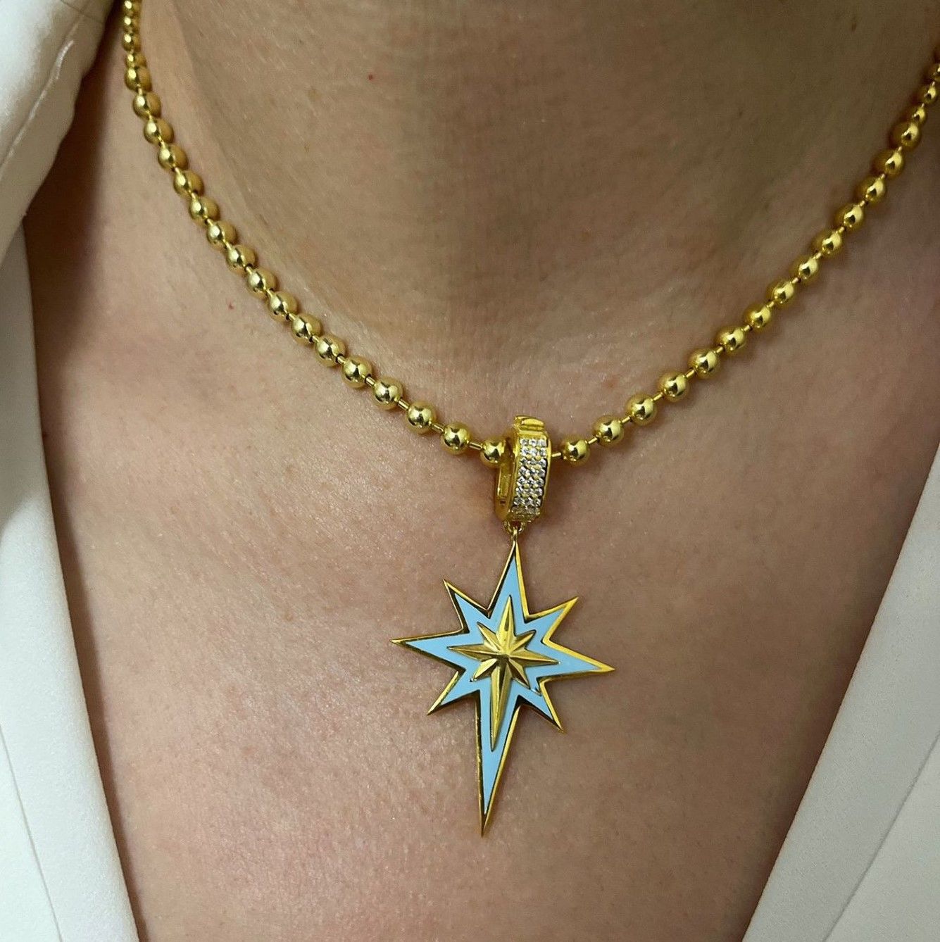 Turkuaz Mineli Gold Kutup Yıldızı Kolye Ucu