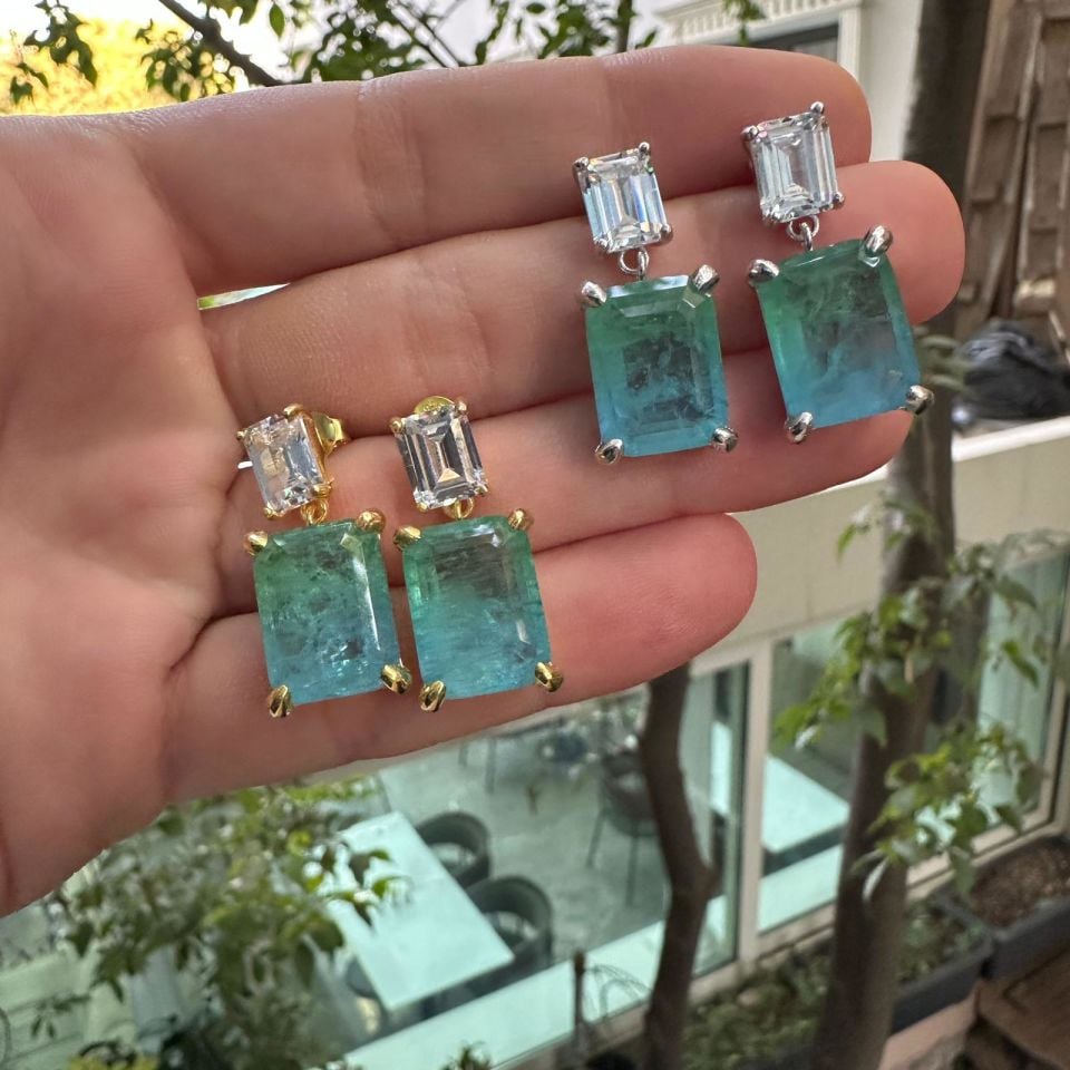Diamond Seri İthal Su Yeşili  Zümrüt Küpe