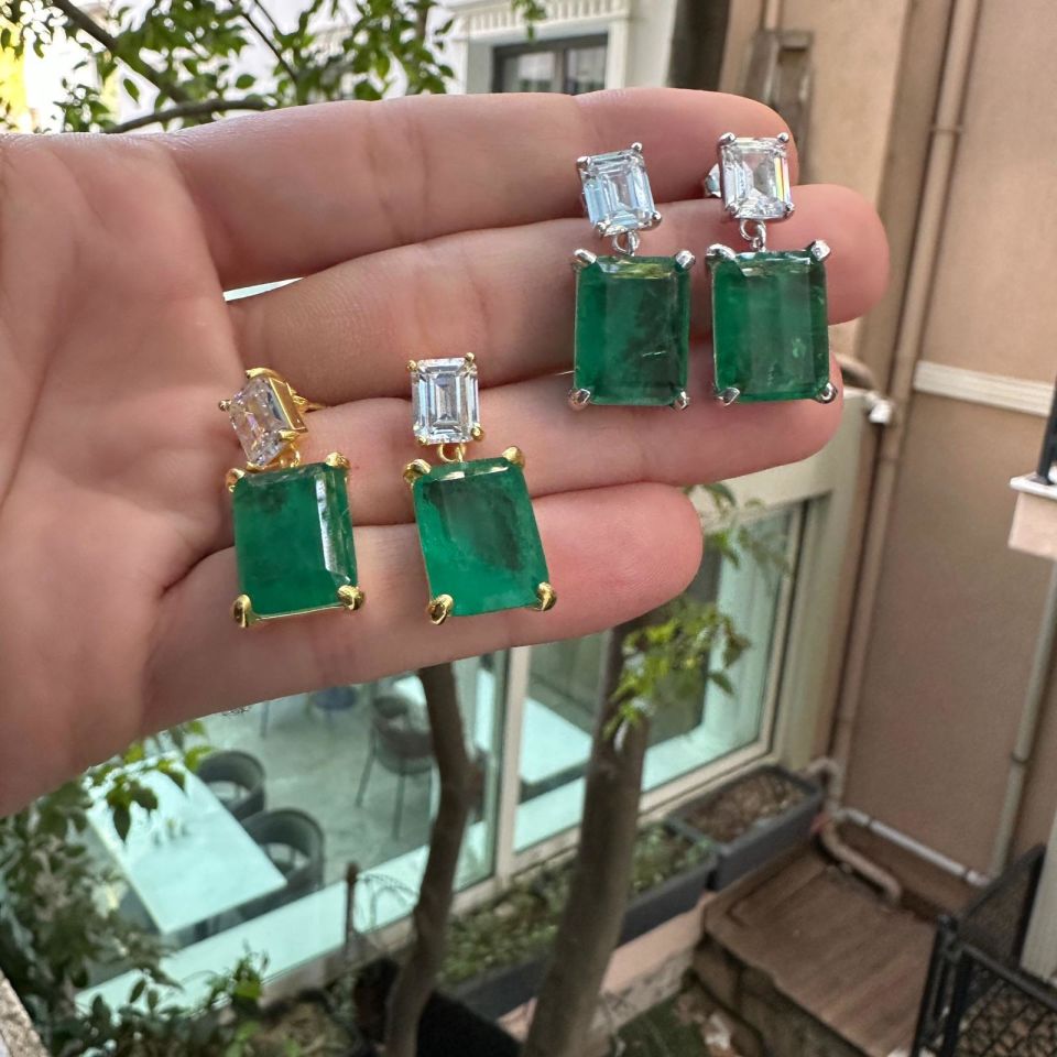 Diamond Seri İthal Yeşil Zümrüt Küpe