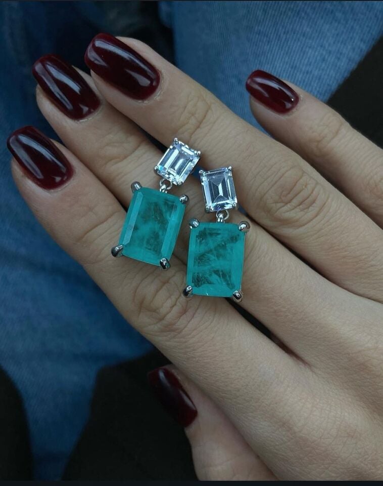 Diamond Seri İthal Yeşil Zümrüt Küpe